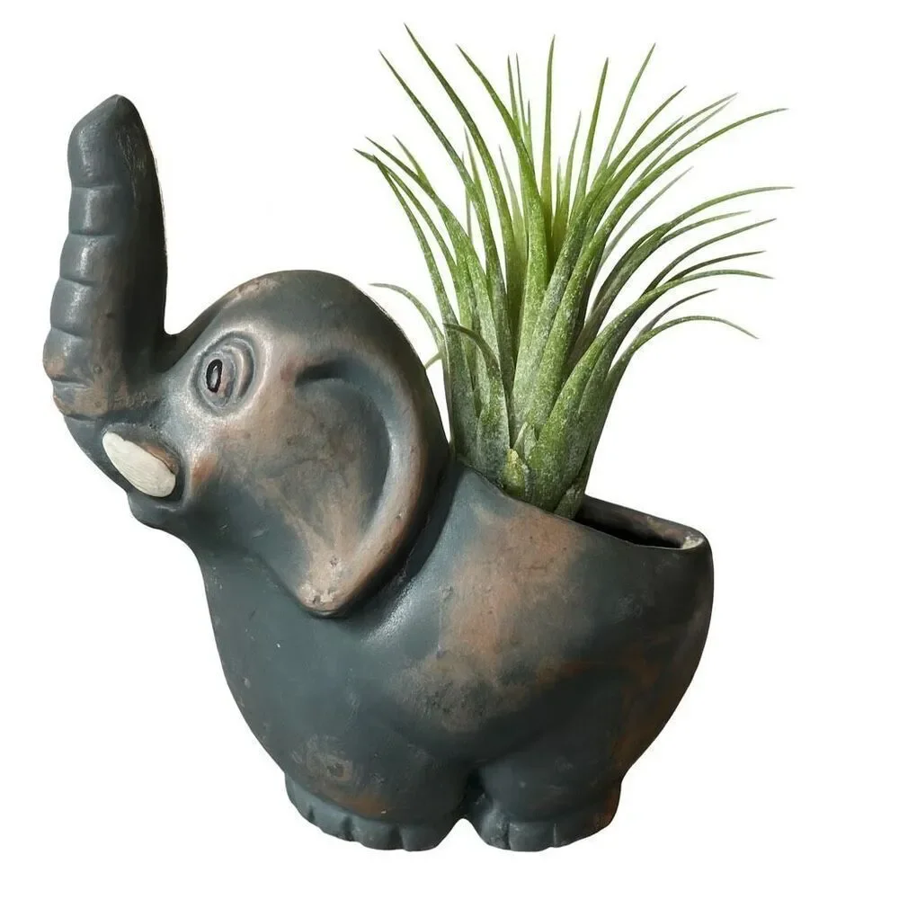 Mexico terracotta small elephant planter hand painted.